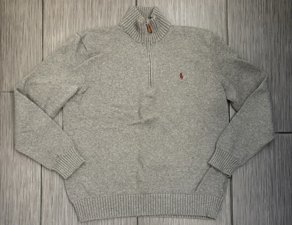 Polo Ralph Lauren Quarter Zip Sweater Men’s Medium Gray Ribbed Collar